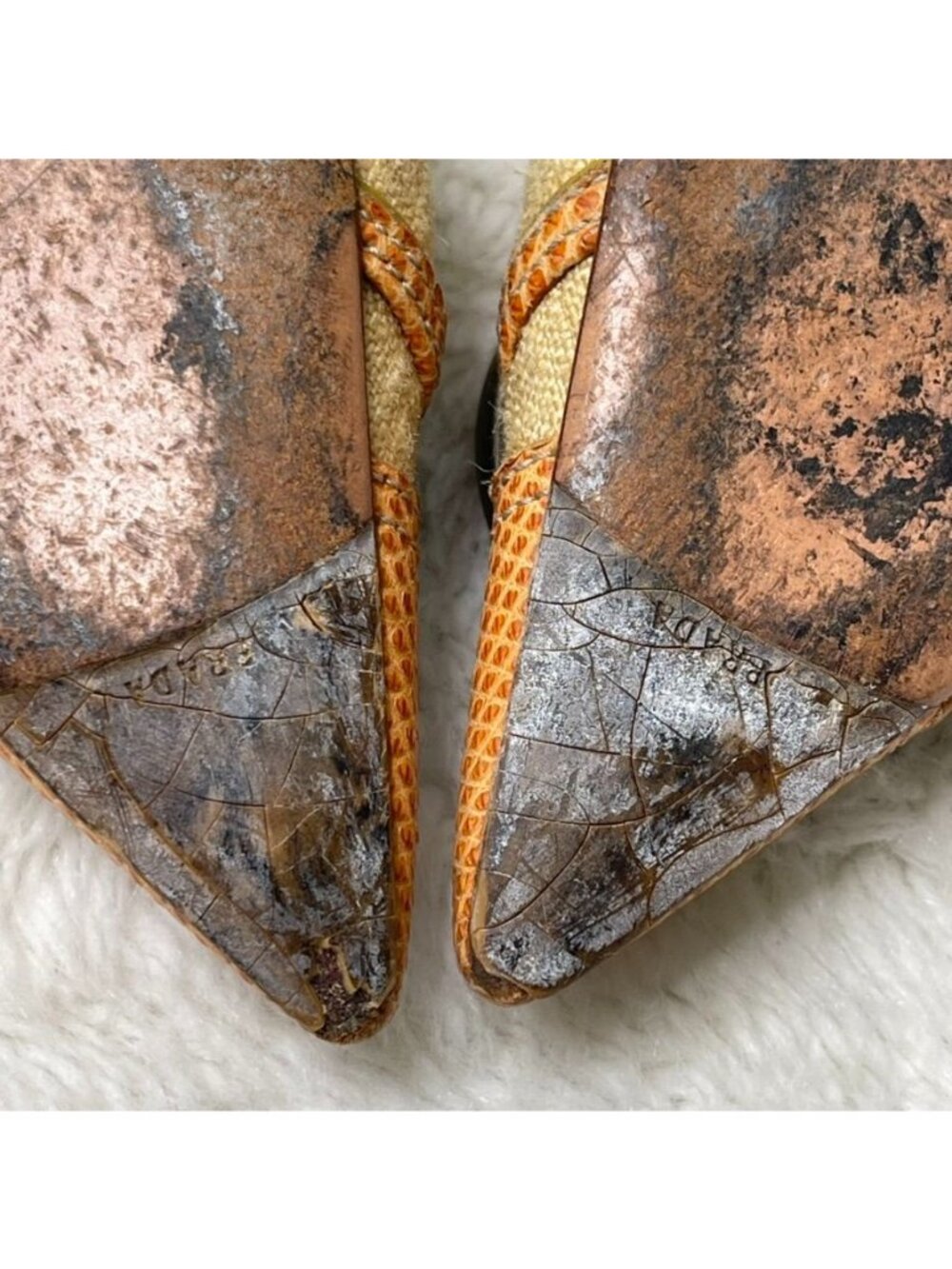 Vintage Prada Slingback Mules Size 36 Orange Snakeskin Leather Buckle Kitten Hee - Picture 13 of 15